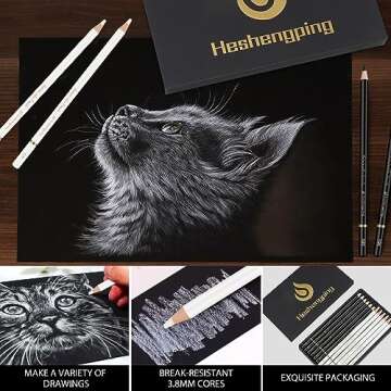 Heshengping 6 Black 6 White oil color pencils coloring drawing pencil oil-based wooden colored pencils for artists beginners artists, 12 pack