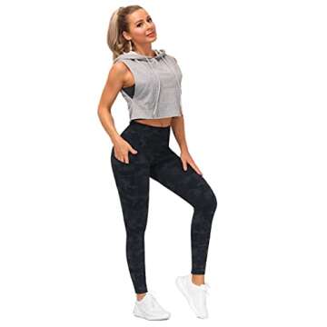 THE GYM PEOPLE Thick High Waist Yoga Pants with Pockets, Tummy Control Workout Running Yoga Leggings for Women (Large, Black-Grey Camo)