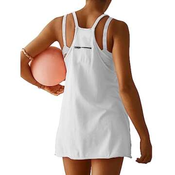 Womens Athletic Dress Hot Shot Mini Dress Tennis Workout Romper Dress, White, Small