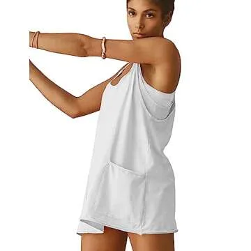 Womens Athletic Dress Hot Shot Mini Dress Tennis Workout Romper Dress, White, Small