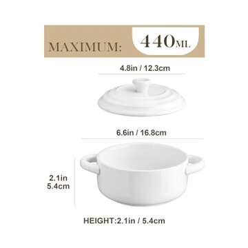 MALACASA Mini Cocotte Set - 14 OZ Small Casserole Dishes with Lids and Handles, Ceramic Mini Dutch O...