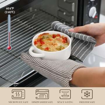 MALACASA Mini Cocotte Set - 14 OZ Small Casserole Dishes with Lids and Handles, Ceramic Mini Dutch Oven Set of 4, Small Baking Ramekins for Lasagna, Soufflé, Oven, Microwave & Dishwasher Safe, Series BAKE.BAKE