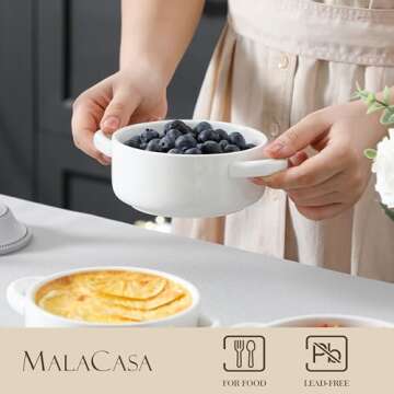 MALACASA Mini Cocotte Set - 14 OZ Small Casserole Dishes with Lids and Handles, Ceramic Mini Dutch Oven Set of 4, Small Baking Ramekins for Lasagna, Soufflé, Oven, Microwave & Dishwasher Safe, Series BAKE.BAKE