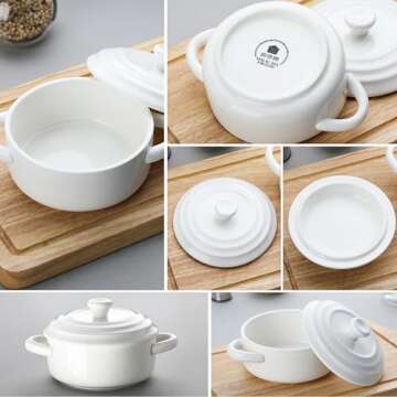 MALACASA Mini Cocotte Set - 14 OZ Small Casserole Dishes with Lids and Handles, Ceramic Mini Dutch Oven Set of 4, Small Baking Ramekins for Lasagna, Soufflé, Oven, Microwave & Dishwasher Safe, Series BAKE.BAKE