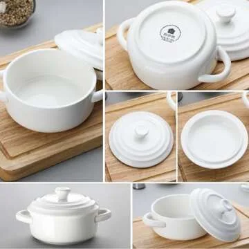 MALACASA Mini Cocotte Set - 14 OZ Small Casserole Dishes with Lids and Handles, Ceramic Mini Dutch Oven Set of 4, Small Baking Ramekins for Lasagna, Soufflé, Oven, Microwave & Dishwasher Safe, Series BAKE.BAKE