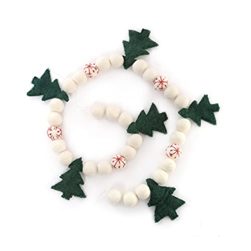 Glaciart One Christmas Tree Felt Ball Garland - Pompom Holiday Decoration Hand-Made from Natural Woo...