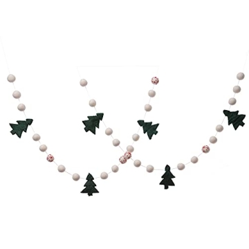 Glaciart One Christmas Tree Felt Ball Garland - Pompom Holiday Decoration Hand-Made from Natural Wool - Cute Hanging Decor for Christmas Tree, Mantel, Kids Bedroom, Living Room, Nursery - 7 Feet Long