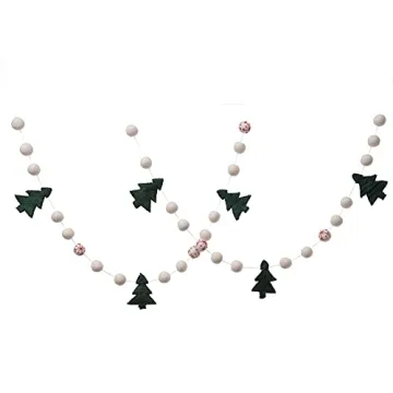 Glaciart One Christmas Tree Felt Ball Garland - Pompom Holiday Decoration Hand-Made from Natural Wool - Cute Hanging Decor for Christmas Tree, Mantel, Kids Bedroom, Living Room, Nursery - 7 Feet Long