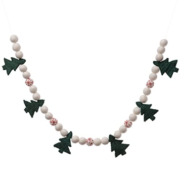 Glaciart One Christmas Tree Felt Ball Garland - Pompom Holiday Decoration Hand-Made from Natural Wool - Cute Hanging Decor for Christmas Tree, Mantel, Kids Bedroom, Living Room, Nursery - 7 Feet Long