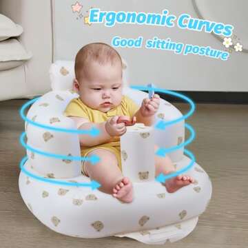 Inflatable Baby Seat for Babies 3 Months and Up, Toddler Floor Seats for Sitting Up, Built in Air Pump Baby Seats for Kids, Blow Up Baby Chair with Back Support - Cute Bear