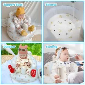 Inflatable Baby Seat for Babies 3 Months and Up, Toddler Floor Seats for Sitting Up, Built in Air Pump Baby Seats for Kids, Blow Up Baby Chair with Back Support - Cute Bear