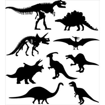 Ambesonne Dinosaur Duvet Cover Set, Prehistoric Skeleton Bone Black Silhouettes of Different Wild Di...
