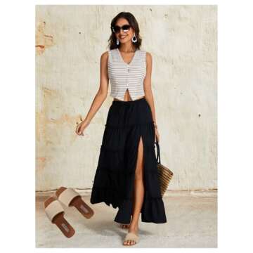 OYOANGLE Women's Single Band Square Open Toe Slide Sandals Summer Slip on Flat Sandals Apricot CN39