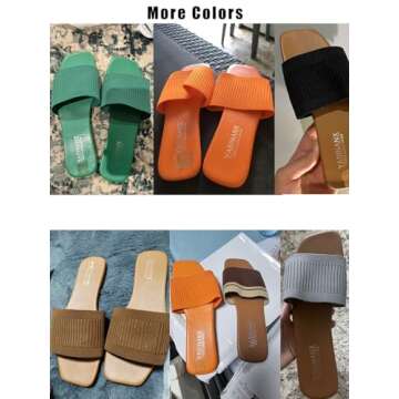 OYOANGLE Women's Single Band Square Open Toe Slide Sandals Summer Slip on Flat Sandals Apricot CN39