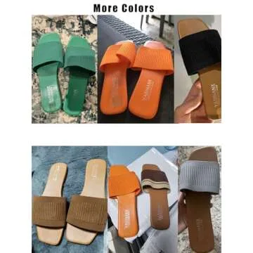 OYOANGLE Women's Single Band Square Open Toe Slide Sandals Summer Slip on Flat Sandals Apricot CN39