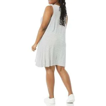 Amazon Essentials Women's Tank Swing Dress (Available in Plus Size), White Stripe, Small