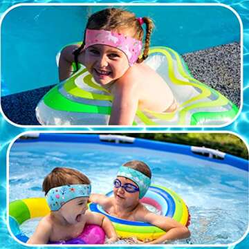 6 Pcs Swimming Headband for Kids Cartoon Cute Waterproof Swim Ear Band Protection Bands Swimming Earplugs Kids Ear Plugs Adjustable Swim Headband for Kids Kayaking Surfing Bathing Swimmers
