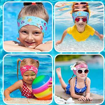 6 Pcs Swimming Headband for Kids Cartoon Cute Waterproof Swim Ear Band Protection Bands Swimming Earplugs Kids Ear Plugs Adjustable Swim Headband for Kids Kayaking Surfing Bathing Swimmers