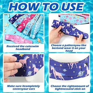 6 Pcs Swimming Headband for Kids Cartoon Cute Waterproof Swim Ear Band Protection Bands Swimming Earplugs Kids Ear Plugs Adjustable Swim Headband for Kids Kayaking Surfing Bathing Swimmers