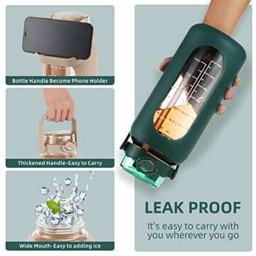 SIEROZUR 64oz Glass Water Bottle with Straw and Handle Lid Half Gallon Motivational Glass Bottle with Silicone Sleeve and Time Marker Large Reusable Sports Water Jug for Gym Home Workout