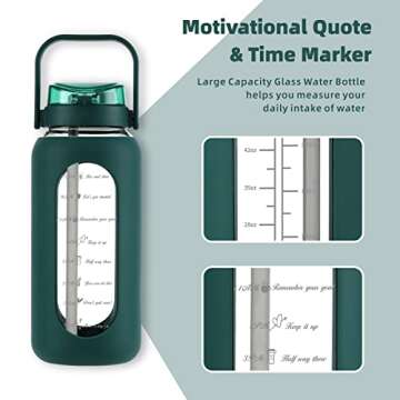 SIEROZUR 64oz Glass Water Bottle with Straw and Handle Lid Half Gallon Motivational Glass Bottle with Silicone Sleeve and Time Marker Large Reusable Sports Water Jug for Gym Home Workout