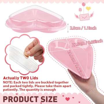 Macarrie 10 Pcs Valentine's Heart Shaped Serving Tray Platter 20 oz Heart Plates with Clear Lids Dessert Plates Snack Tray for Valentine Birthday Party Table Decoration (Pink)