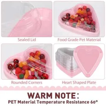 Macarrie 10 Pcs Valentine's Heart Shaped Serving Tray Platter 20 oz Heart Plates with Clear Lids Dessert Plates Snack Tray for Valentine Birthday Party Table Decoration (Pink)
