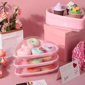 Macarrie 10 Pcs Valentine's Heart Shaped Serving Tray Platter 20 oz Heart Plates with Clear Lids Dessert Plates Snack Tray for Valentine Birthday Party Table Decoration (Pink)