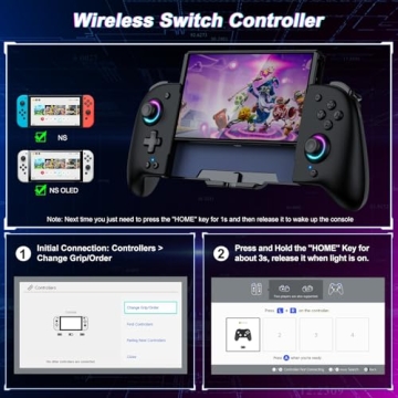 Spican Switch Controllers for Nintendo Switch/OLED Controller, Switch Wireless Pro Controller One-Piece Joypad, Full-Size Ergonomic Handheld Mode Controller with Battery/RGB/Turbo/Programming(Black)