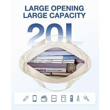 BAGSMART Women Foldable Tote Bag with Drawstring Storage Bag, Large Tote Bag Shoulder Bag Top Handle...