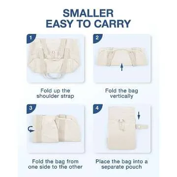 BAGSMART Women Foldable Tote Bag with Drawstring Storage Bag, Large Tote Bag Shoulder Bag Top Handle Handbag for Travel, Work, Beach, Gym, Shop, (Beige)