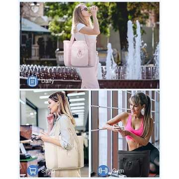 BAGSMART Women Foldable Tote Bag with Drawstring Storage Bag, Large Tote Bag Shoulder Bag Top Handle Handbag for Travel, Work, Beach, Gym, Shop, (Beige)