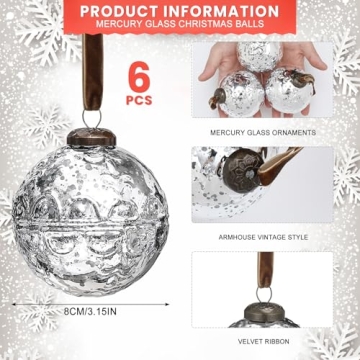 Elegant Vintage Mercury Glass Christmas Ornaments Set