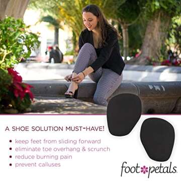 Foot Petals Ball of Foot Cushions, Metatarsal Pad, Lasting Comfort Relief, Prevent Toe Sliding, Overhang, Women's Heels, 3 pair, Black