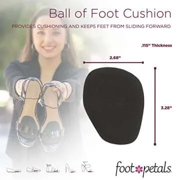 Foot Petals Ball of Foot Cushions, Metatarsal Pad, Lasting Comfort Relief, Prevent Toe Sliding, Overhang, Women's Heels, 3 pair, Black
