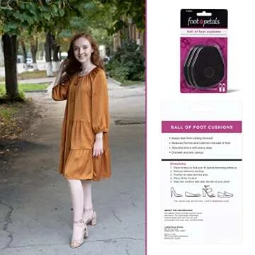 Foot Petals Ball of Foot Cushions, Metatarsal Pad, Lasting Comfort Relief, Prevent Toe Sliding, Overhang, Women's Heels, 3 pair, Black