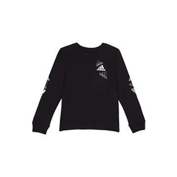 adidas Boys' Long Sleeve Cotton Small Logo T-Shirt, Falling BoS/Black, Medium (10/12)