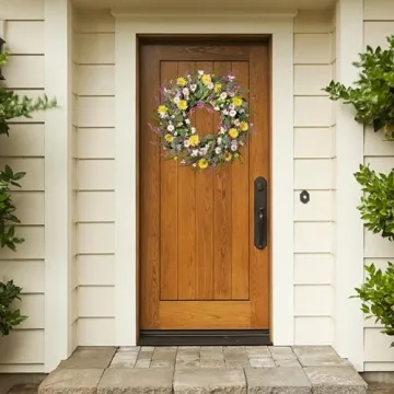 Sggvecsy 24'' Daisy and Lavender Wreath for Home Decor