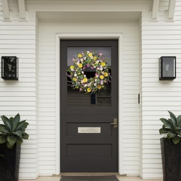 Sggvecsy 24'' Daisy and Lavender Wreath for Home Decor