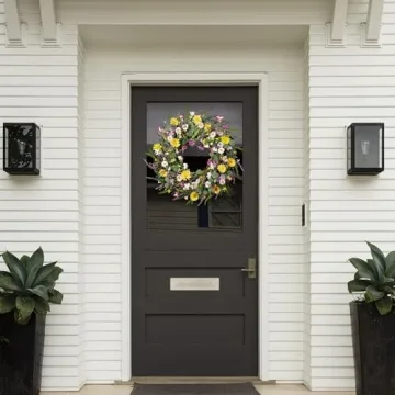 Sggvecsy 24'' Daisy and Lavender Wreath for Home Decor