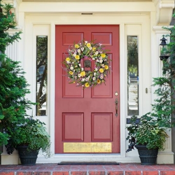 Sggvecsy 24'' Daisy and Lavender Wreath for Home Decor