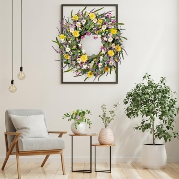 Sggvecsy 24'' Daisy and Lavender Wreath for Home Decor