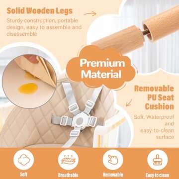 6 in 1 Convertible Wooden High Chair for Babies & Toddlers, Baby Feeding Chair with Adjustable Legs, Double Removable Tray, Infant Eating Chair with Safety Harness, Footrest for Boys Girls, Cream