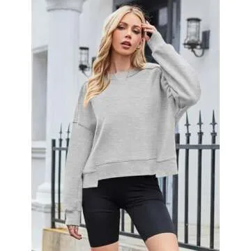 MEROKEETY Women's Long Sleeve Crop Workout Tops Athletic Loose Casual Hoodies 2024 Fashion Y2k Clothes, Heathergrey, M