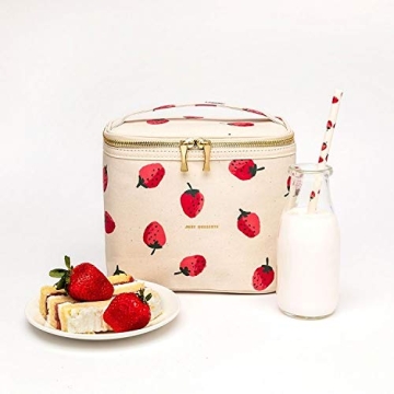 kate spade new york Insulated Lunch Tote, Small Lunch Cooler, Cute Lunch Bag for Women, Thermal Bag with Double Zipper Close and Carrying Handle, Strawberries