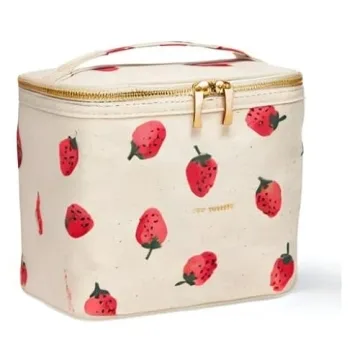kate spade new york Insulated Lunch Tote, Small Lunch Cooler, Cute Lunch Bag for Women, Thermal Bag with Double Zipper Close and Carrying Handle, Strawberries
