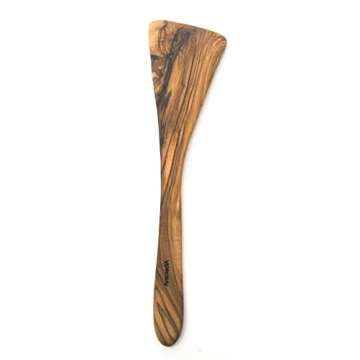 AramediA Olive Wood Spatula - Handcrafted Cooking Utensil, 12" Durable & Lightweight, Perfect for Non-Stick Cookware, Eco-Friendly Kitchen Tool, Unique Grain Patterns- Made in Tunisia