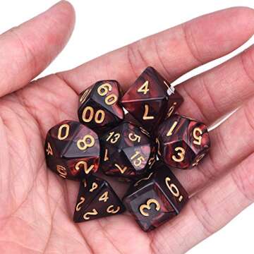 EBOOT 7-Die Polyhedral Dice Compatible with DND Dice Set Dungeons and Dragons with Black Pouch (Red Black)