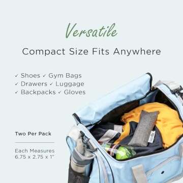 Moso Natural Shoe Deodorizer Insert | Charcoal Odor Absorber for Shoes | Gym Bag & Boot Deodorizer | Long-Lasting Shoe Odor Elimination | Unscented Air Purifying Bags (Two Per Pack)