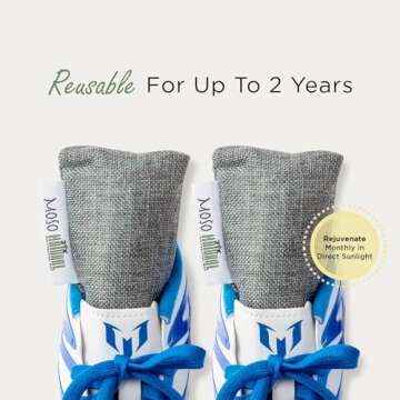 Moso Natural Shoe Deodorizer Insert | Charcoal Odor Absorber for Shoes | Gym Bag & Boot Deodorizer | Long-Lasting Shoe Odor Elimination | Unscented Air Purifying Bags (Two Per Pack)